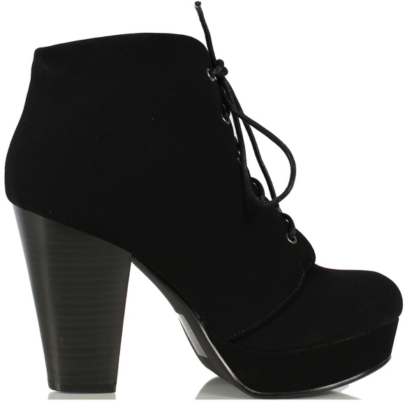 RESTOCk Black Faux Nubuck Leather Lace Up Platfor - Picture 3 of 6